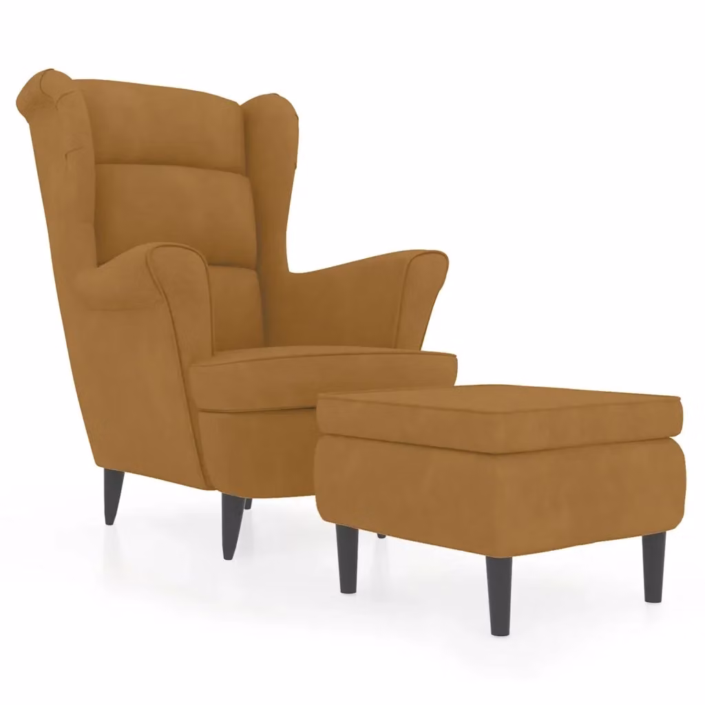 Poltrona relax con schienale ad ala e poggiapiedi vidaXL in velluto marrone con struttura in legno e imbottitura in schiuma – 2