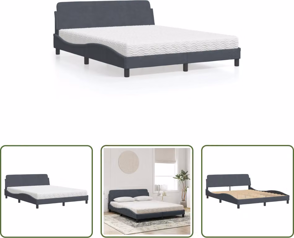 The Living Store Letto con materasso grigio scuro 160x200 cm in velluto