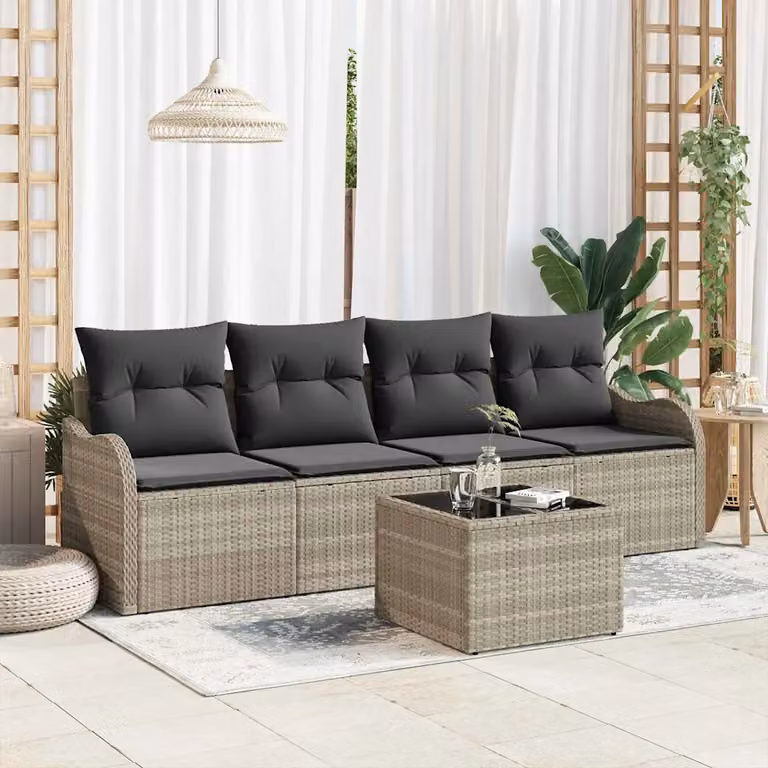 Set Divano da Giardino vidaXL 5 Pezzi a Forma di U con Tavolino, Grigio