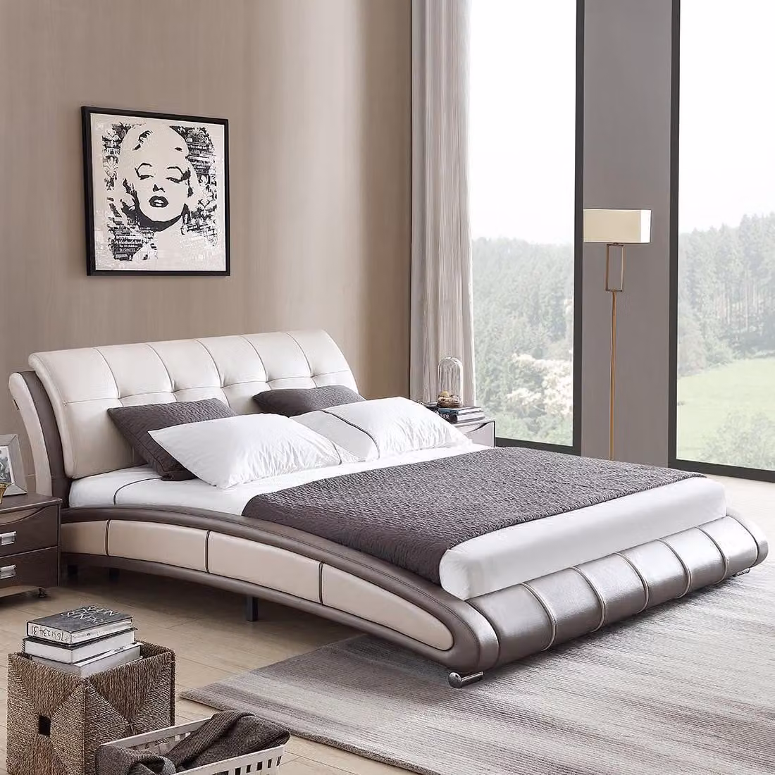 Design Leder Bett Polster Doppel Hotel Betten Schlaf Zimmer Ehe 180x200 cm Luxus