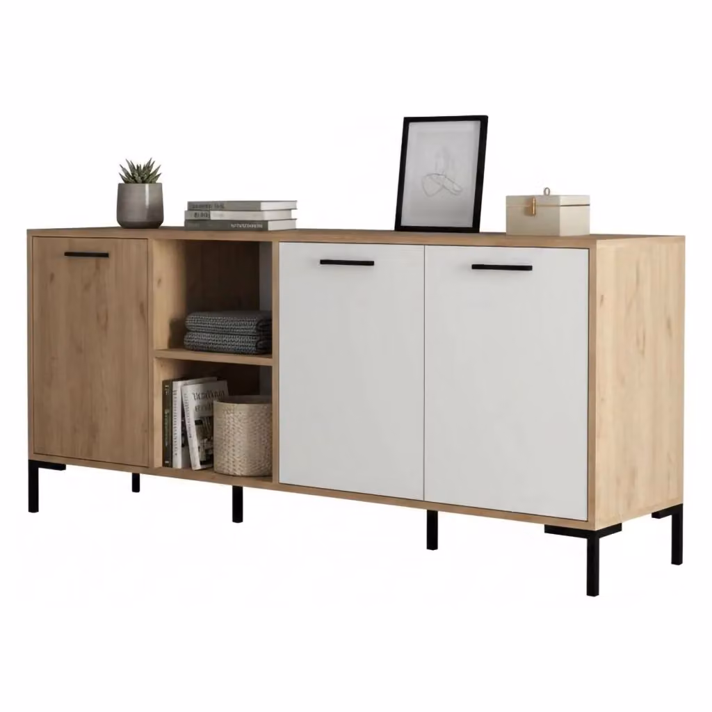 Madia Hato DMORA Credenza Moderna in Legno Colore Marrone Quercia e Bianco L/P/H: 180 x 45 x 80 cm – 2