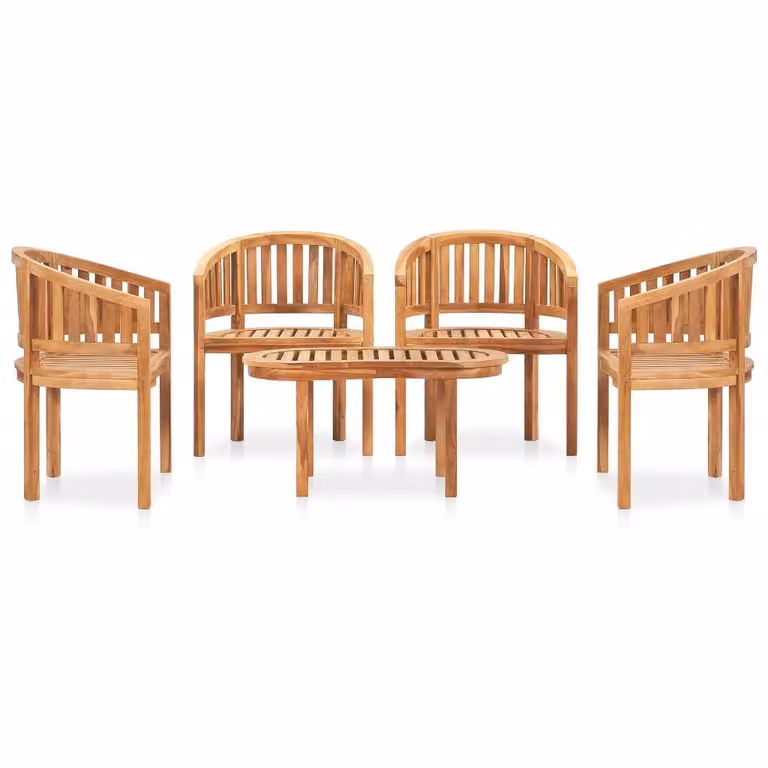 Set Salotto da Giardino 5 pz Design Curvo in Massello di Teak