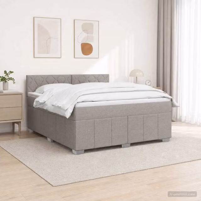 Letto box spring con materasso vidaXL in tessuto beige o grigio con base contenitore e ricarica USB L/P: 180 x 200 cm