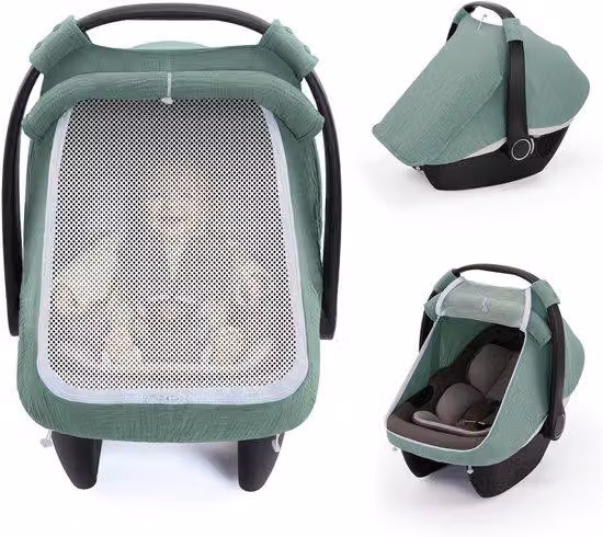 Ombrellino 2 in 1 per passeggini e finestre, UPF 50+, tessuto in cotone traspirante, verde.