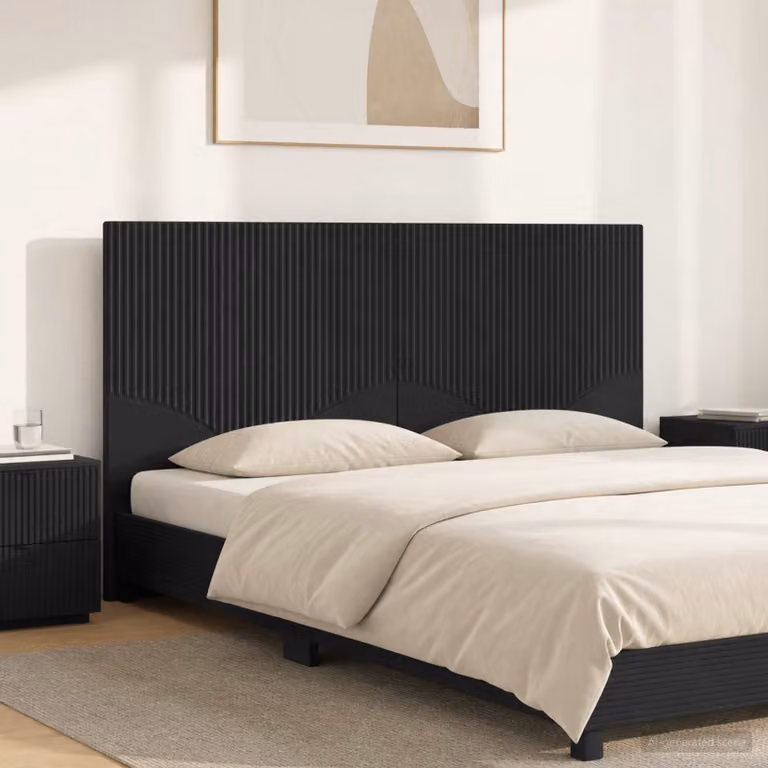 Testiera da muro vidaXL HOORN con ripiano integrato in legno ingegnerizzato nero opaco L: 120 cm, H: 50 cm, P: 10,4 cm