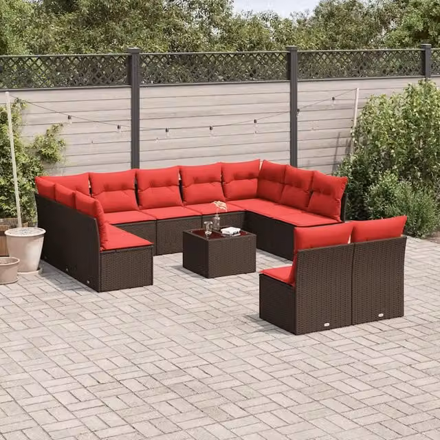 Set Divani da Giardino 12 pz con Cuscini Marrone in Polyrattan 3218364