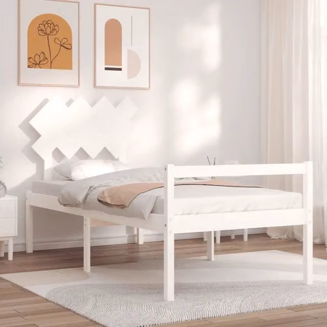 Letto Single per Anziani Design Mania in Legno di Pino Bianco con Testiera L/P/H: 90 x 190 x 95,5 cm – 1