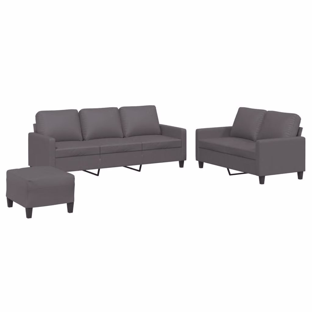 Set di Divani 3 pz con Cuscini Grigio in Pelle finta