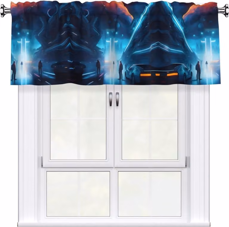 Tenda a pannello decorato con un design futuristico fantascientifico, dimensioni 137,2 x 45,7 cm, facile da installare e adatta per la decorazione di finestre in cucine, camere da letto e altri ambienti