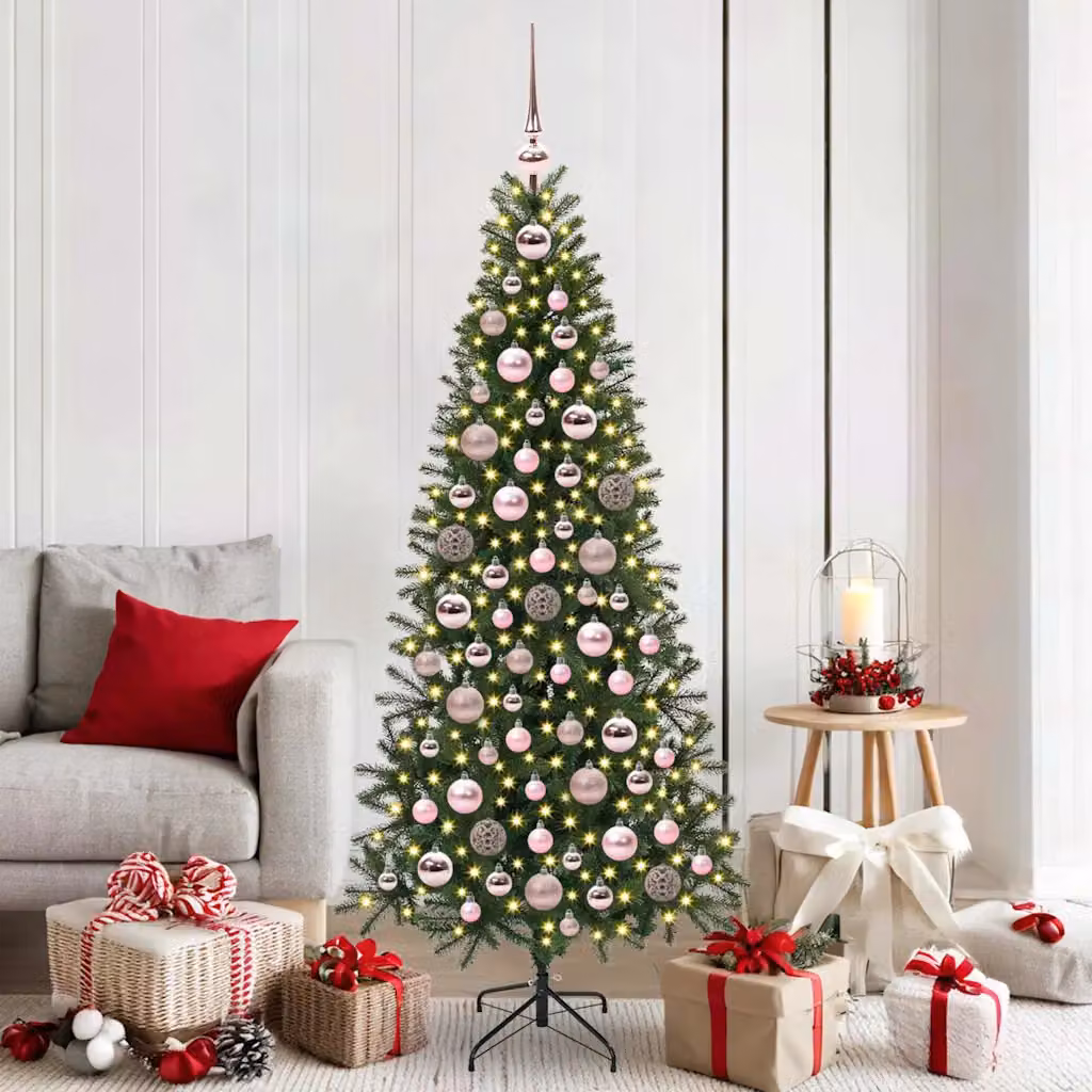 vidaXL Set di Palle di Natale con 300 LED Bianco Caldo, Rosa e Bianco, Shatterproof, Ø 6 cm