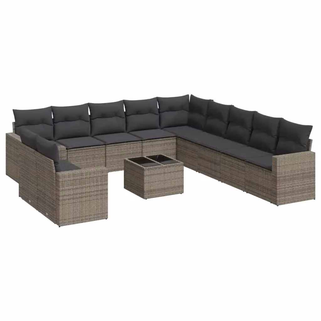 Set di Divani da Giardino Moderno VIDAXL in Polyrattan Grigio con Cuscini, Composizione a L per 12 Persone – 2