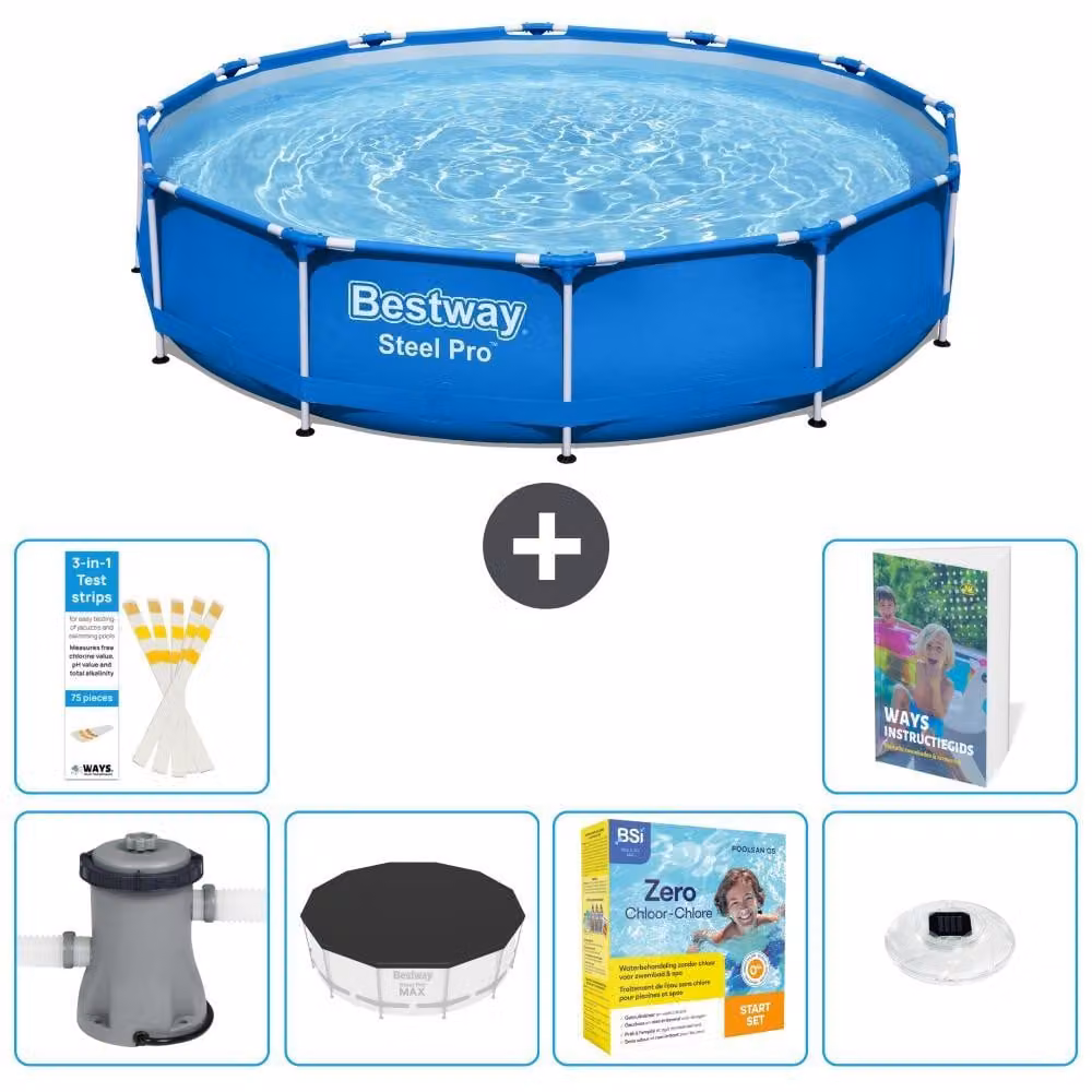 Piscina gonfiabile Bestway Steel Pro, rotonda, dimensioni 366x76 cm, composta da 5 parti, modello S178