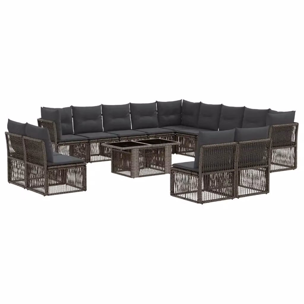 Set Divano da Giardino a Forma di U vidaXL in Polyrattan Nero e Grigio con Tavolino da Caffè in Vetro e Cuscini Inclusi – 2