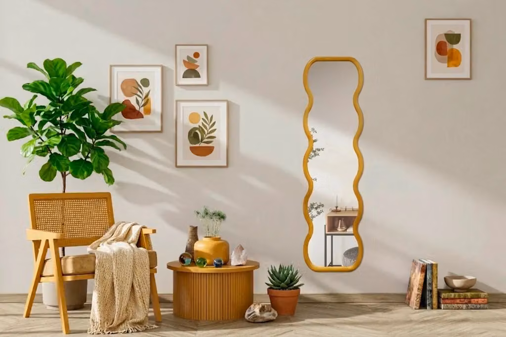 Specchio organico Hispanohogar in legno pino naturale marrone L: 150 cm, P: 40 cm – 2
