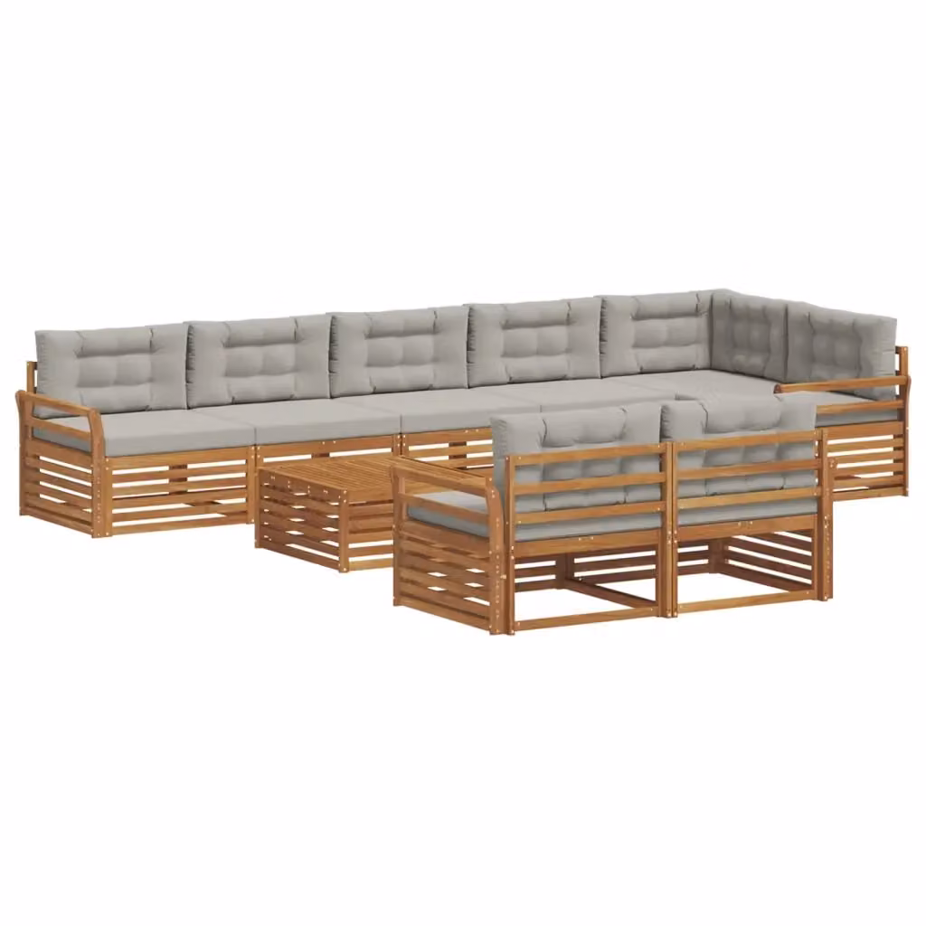 Set di divani da esterno moderno vidaXL in legno di acacia e poliestere, colore grigio, 9 pezzi – 2