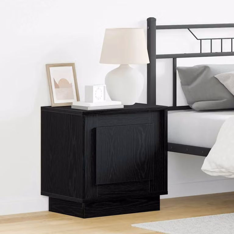 Set di 2 Armadi da Notte vidaXL in Legno MDF Nero con Illuminazione Integrata L: 44 cm, P: 34,5 cm, H: 45 cm