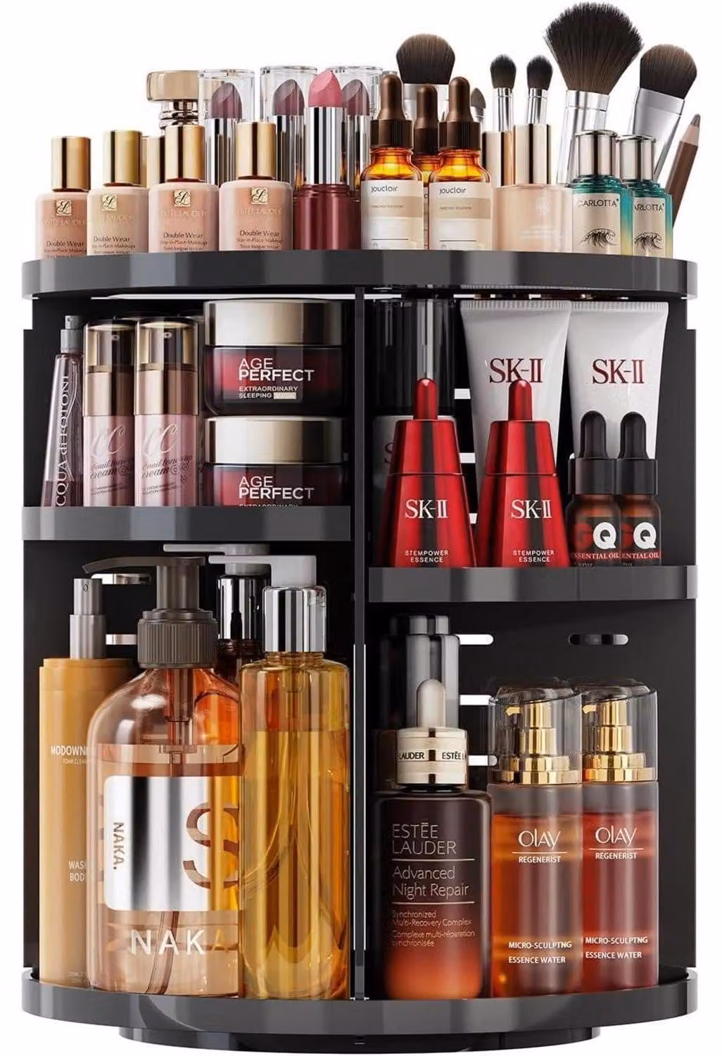 Organizzatore per cosmetici, rotante a 360°, con 9 livelli regolabili, colore nero