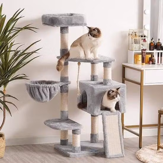 Torre da arrampicata per gatti con amaca e cuccia, stabile e robusta