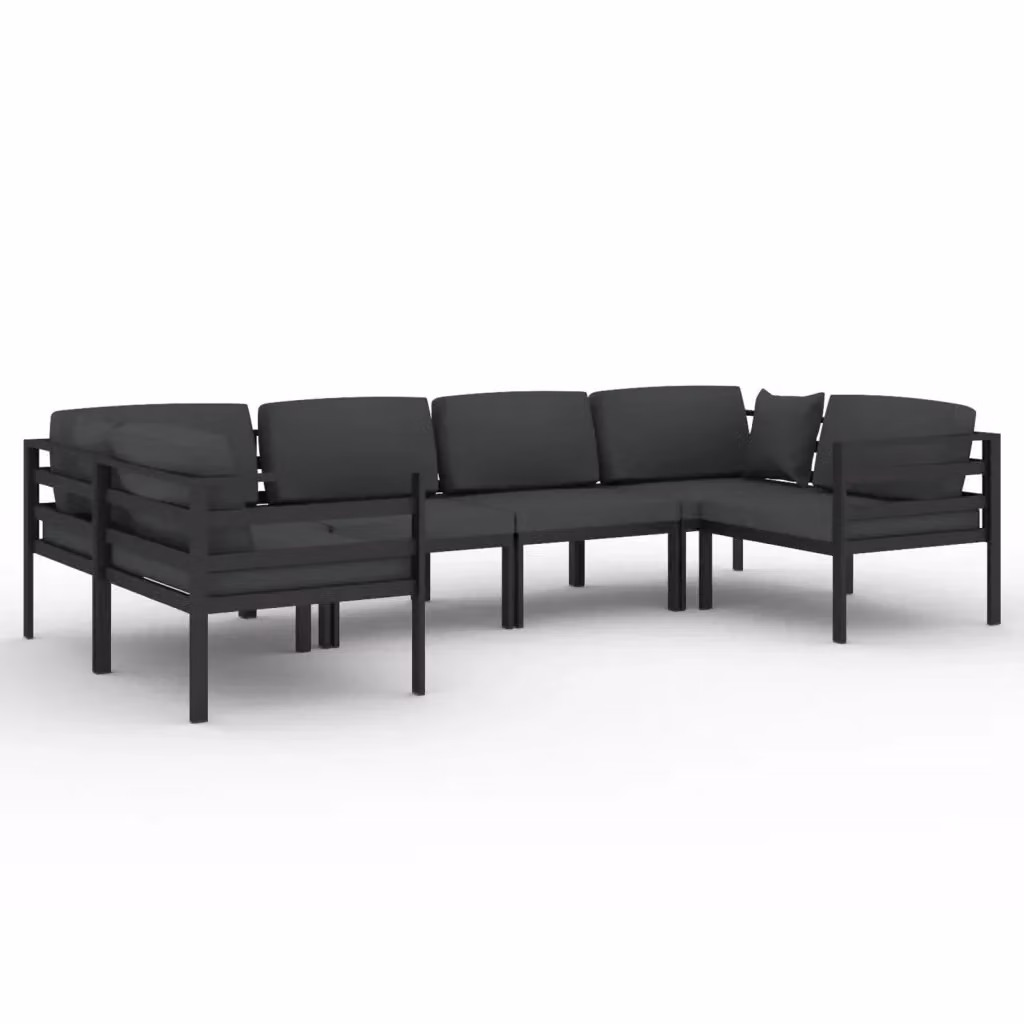 vidaXL Set Divani da Giardino a L 6 pz in Alluminio Antracite con Cuscini Imbottiti – 2