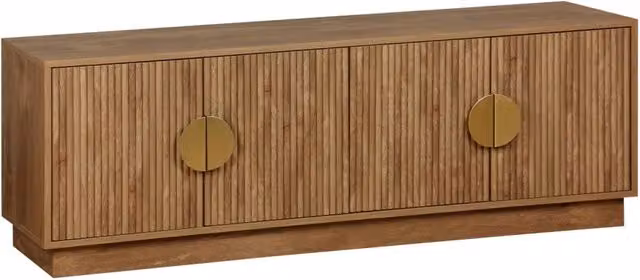 Mobile TV Sweeek in legno di mango con 4 ante, stile etnico, colore marrone e oro, L: 140 cm, P: 40 cm, H: 48 cm