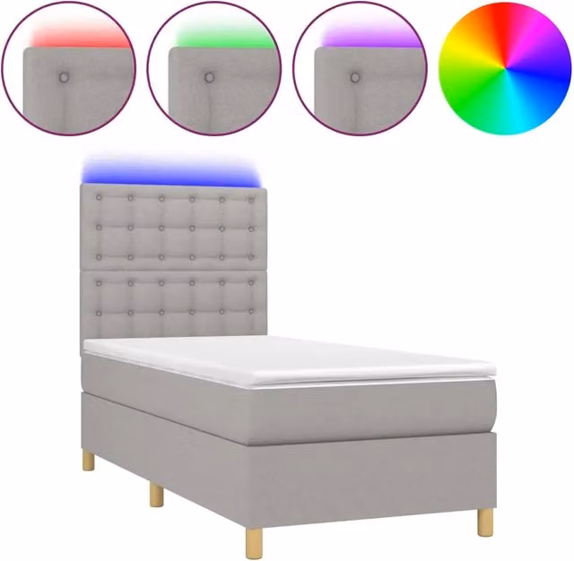 Letto singolo | Letto per adulti | Letto a Molle Materasso e LED Grigio Chiaro 90x190 cm Tessuto