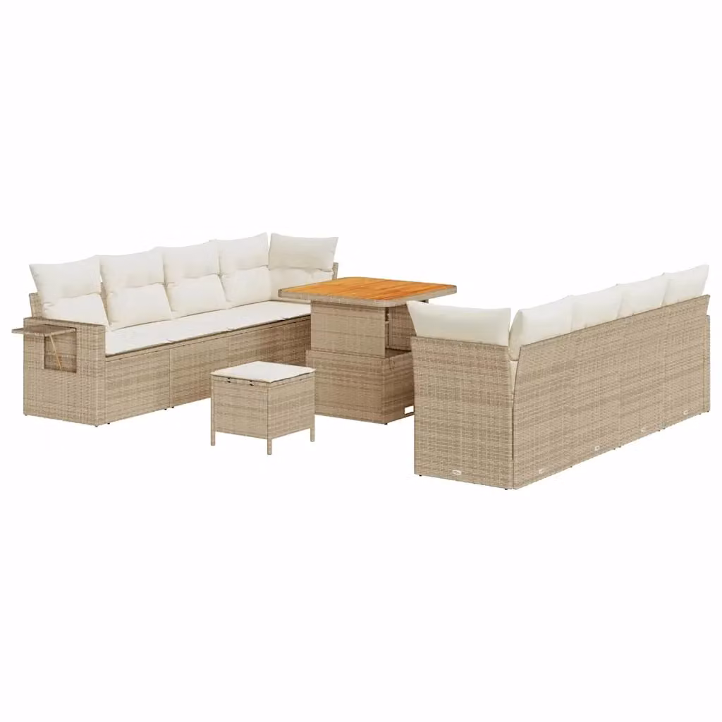 Set Divano da Giardino a L con Poltrona, Tavolino e Pouf vidaXL, Colore Beige, Struttura in Metallo e Polyrattan – 2