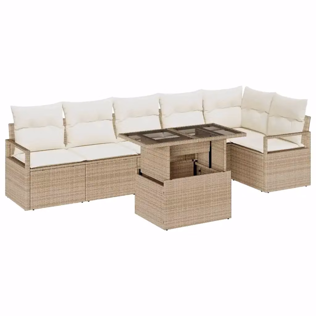 Set Divano da Giardino vidaXL 7 Pezzi a Forma di L Beige con Cuscini Imbottiti e Struttura in Metallo – 2