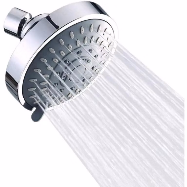 Doccia alta pressione, girevole, con 5 modalità di spruzzo, effetto cascata, soffione doccia in plastica ABS cromata, diametro 10,5 cm, attacco filettato da 1/2 pollice