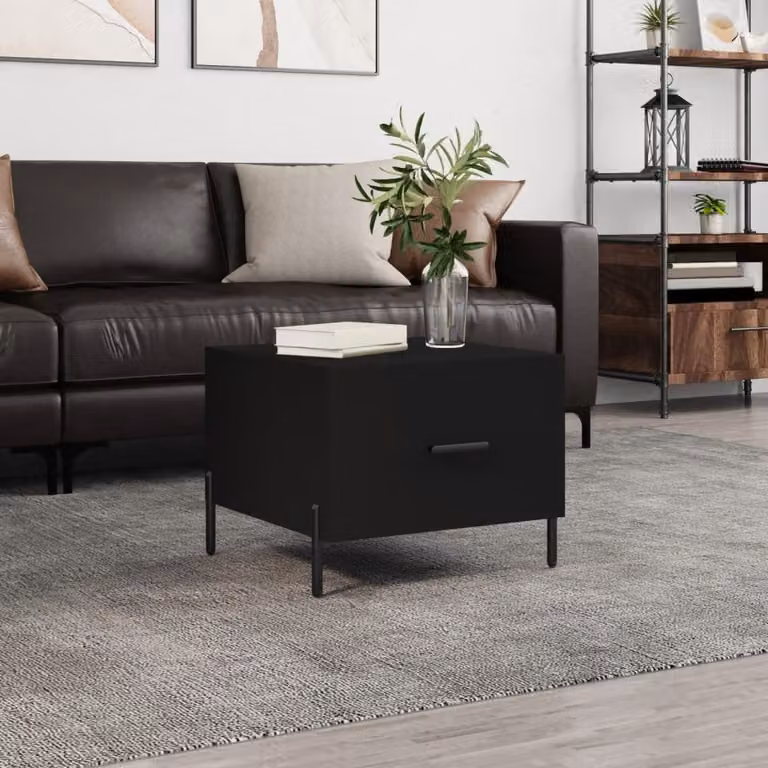 vidaXL Tavolino da Salotto Moderno Nero in Legno e Metallo L/P/H: 50 x 50 x 40 cm