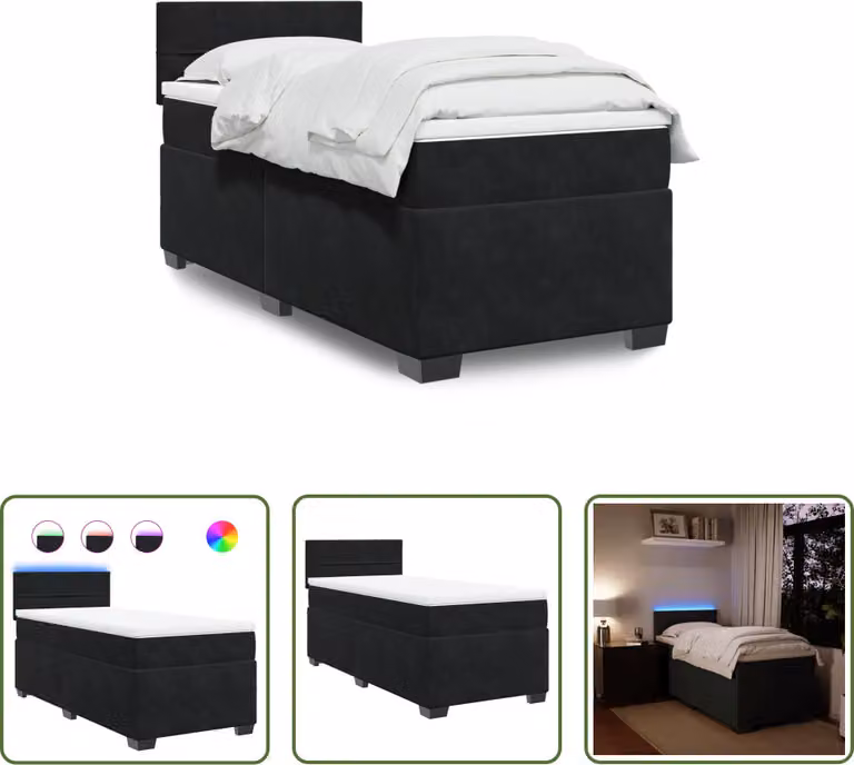 The Living Store Letto a molle con materasso nero 90x190 cm in velluto
