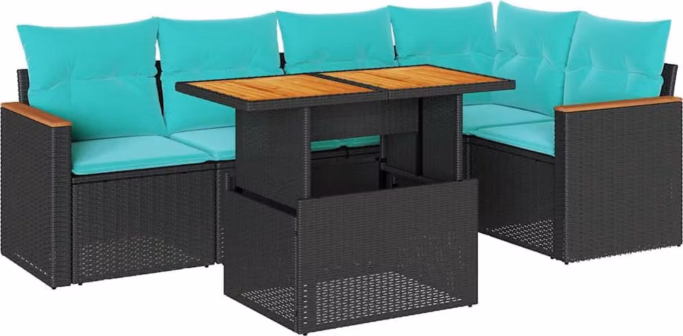 Set Divano da Giardino 6 pz con Cuscini Nero in Polyrattan
