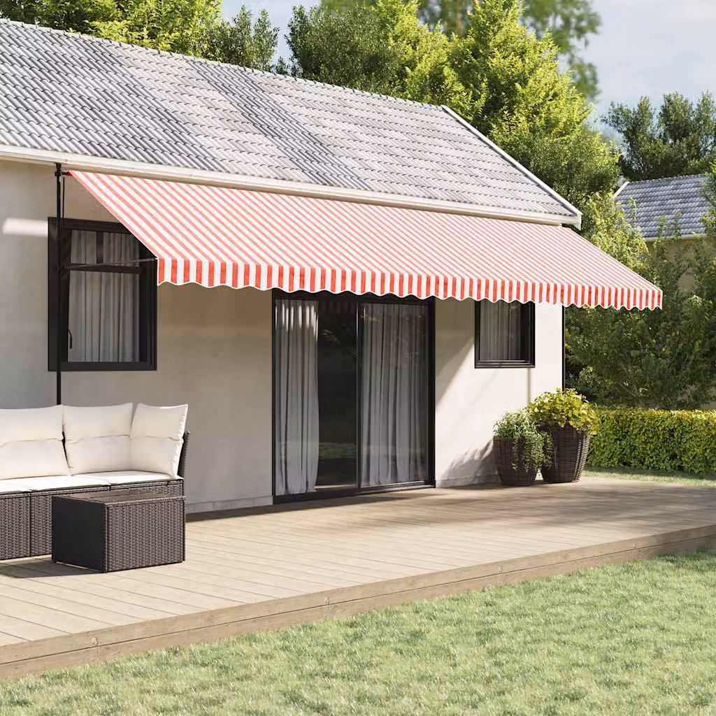 vidaXL Tessuto di Ricambio per Tenda da Sole in Poliestere Rosso e Bianco L: 600 cm, P: 300 cm