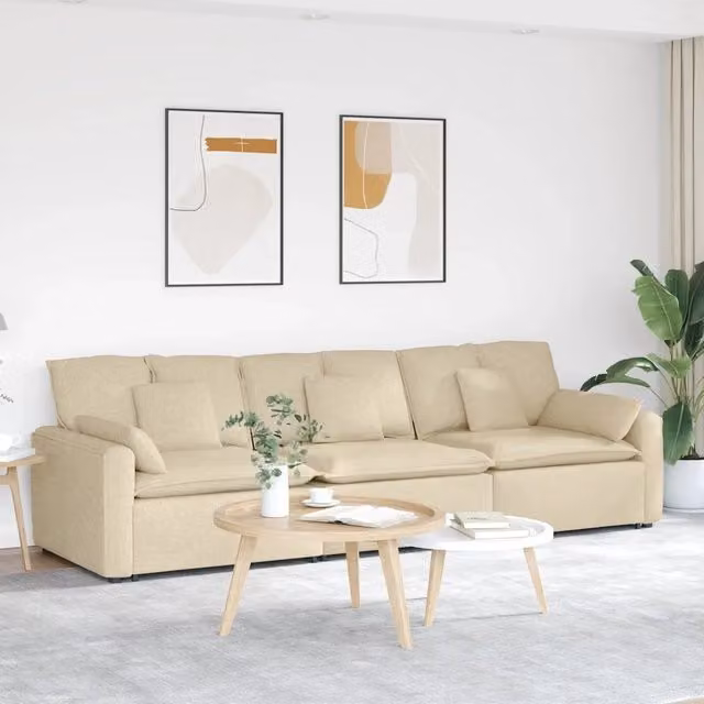 Divano Modulare con Cuscini Crema 3321093
