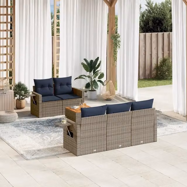 Set Divani da Giardino 6 pz con Cuscini Grigio in Polyrattan 3224451