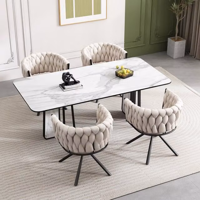 Sedia da Pranzo Girevole in Velluto, Set 4 Pezzi ¨C Xylo ¨C Beige, Gambe in Metallo
