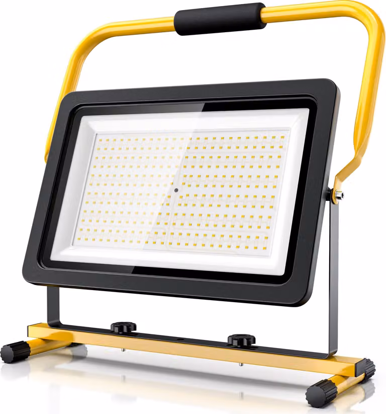 Brandson 200W LED - faretto da lavoro - faretto da costruzione - supporto e maniglia per il trasporto - 16000 lumen - cavo di alimentazione da 4 m - alloggiamento in metallo - IP65