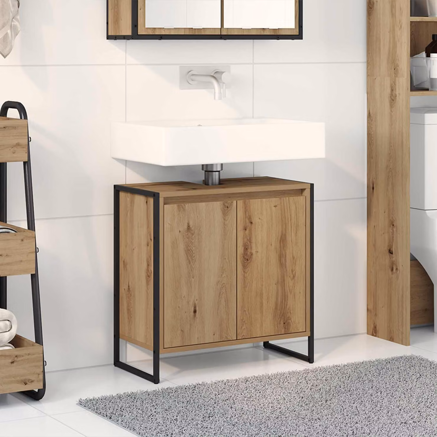 Mobile da bagno vidaXL in stile industriale, Rovere, L 60 x P 30 x H 60 cm