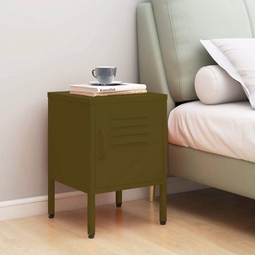 Comodino moderno vidaXL in metallo verde oliva, L/P/H: 35 x 35 x 51 cm