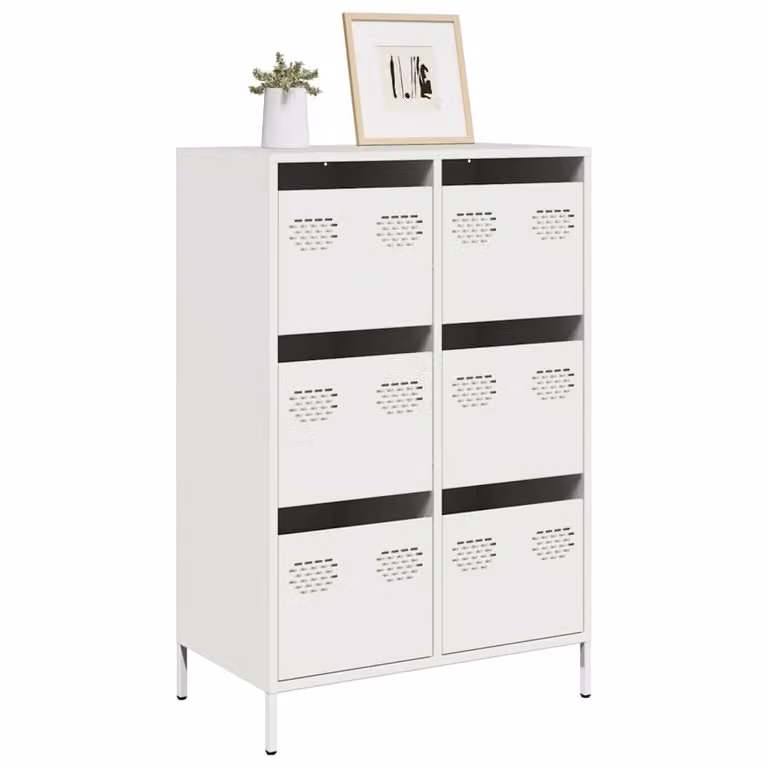 Credenza moderna vidaXL in metallo bianco opaco, L: 68 cm, P: 39 cm, H: 101,5 cm