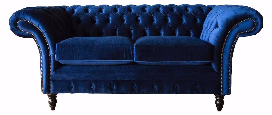 Chesterfield Büro Sitzmöbel Einrichtung Sofa Couch 2 Sitz Textil Blaue