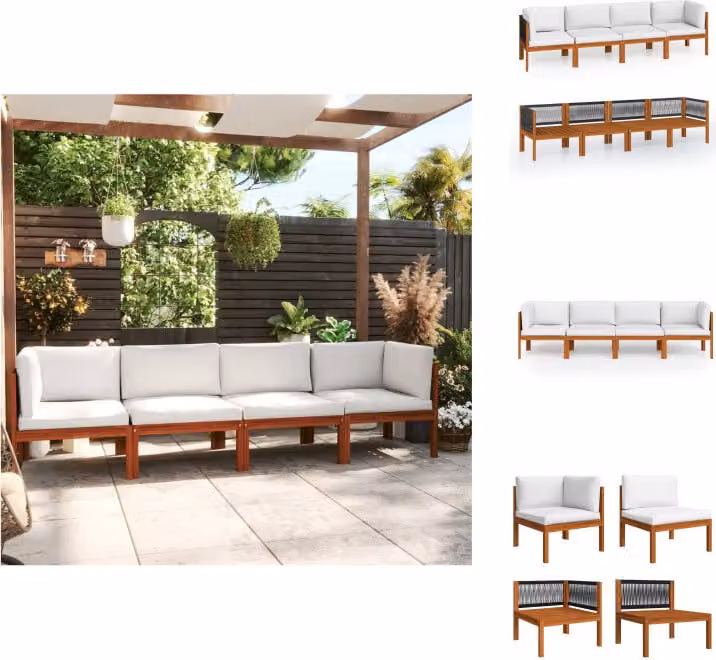 vidaXL Divano da giardino a 4 posti con cuscini in legno massiccio di acacia - Set di mobili da giardino