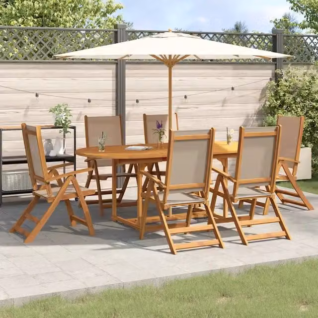 Set Pranzo da Giardino vidaXL in Legno di Acacia e Textilene, 7 Pezzi, Marrone e Beige