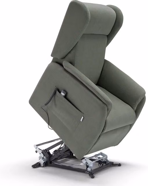 Poltrona relax elettrica BERGERE con funzione sollevamento, tessuto verde, ideale per anziani e disabili