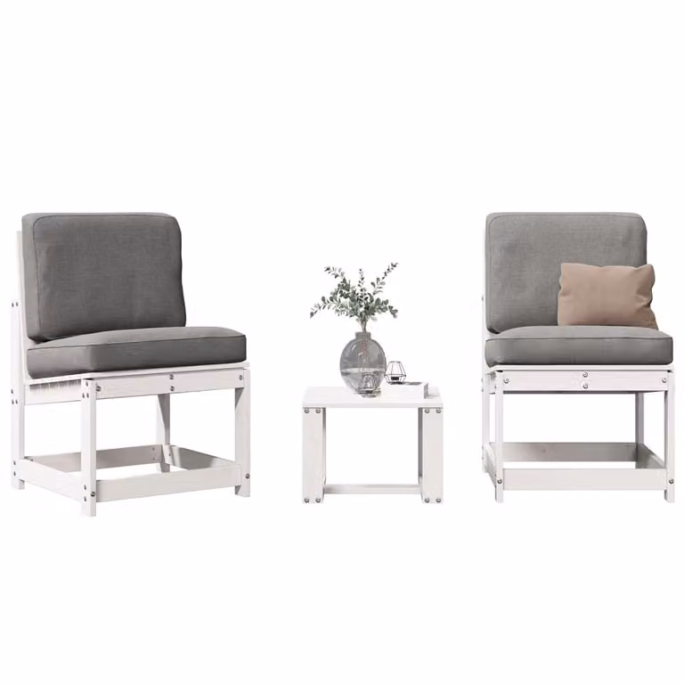 vidaXL Set Salotto da Giardino 3 pz in Legno di Pino Bianco Lacqué