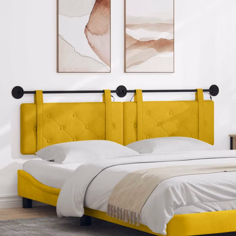 Testiera sospesa vidaXL in velluto giallo con luce LED integrata L: 170 cm, H: 55 cm, P: 8 cm