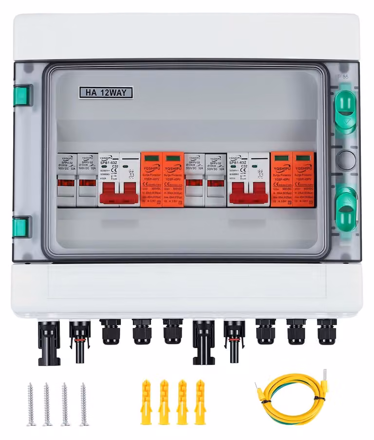 Combinatore solare fotovoltaico - DC 32 A, 500 V - Grado di protezione IP65 (resistente all'acqua) - Montaggio a parete