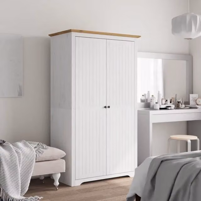 Armadio BODO 99x53,5x173 cm Legno Massello Pino Bianco Marrone 355060