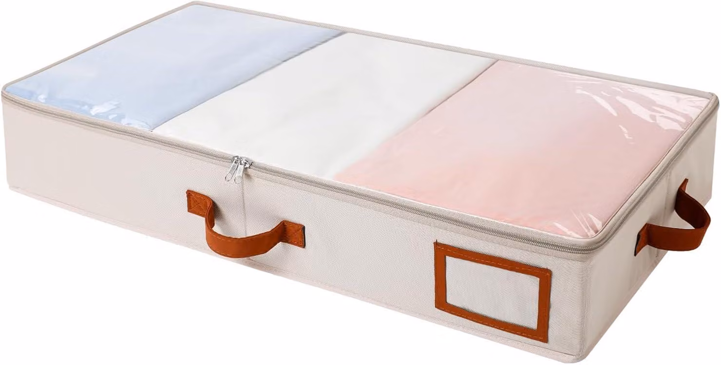 Contenitore portaoggetti da mettere sotto il letto, dimensioni 75x42x16 cm, realizzato in tessuto Oxford, con finestra trasparente e maniglia, ideale per riporre vestiti