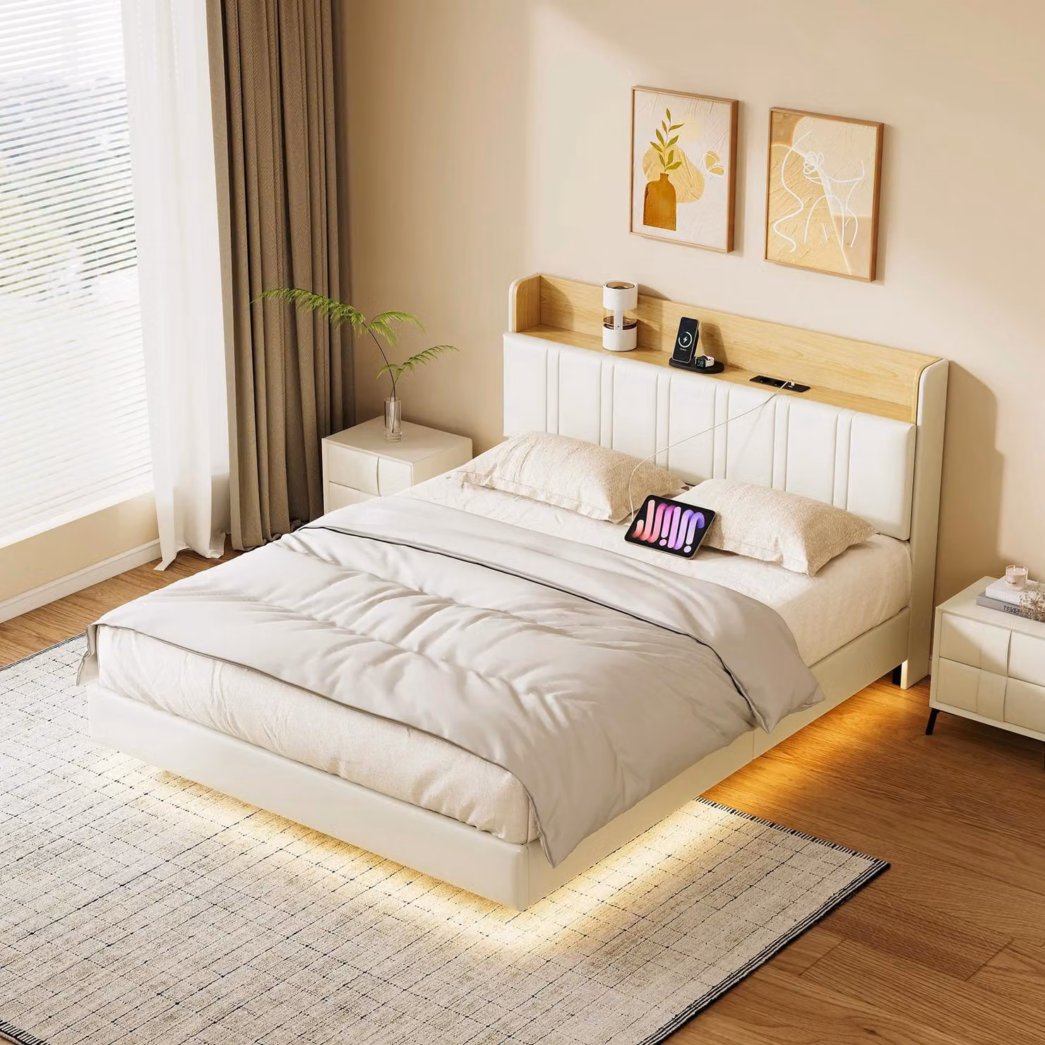Struttura letto effetto sospeso - 140x200 cm - Metallo - Con illuminazione a LED