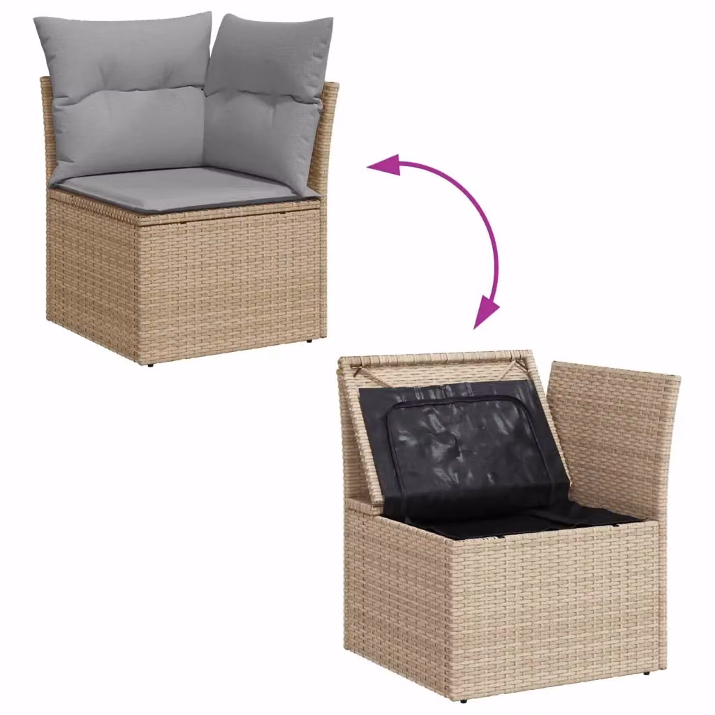vidaXL Set Divano da Giardino 7 pz in Polyrattan con Struttura in Acciaio, Beige e Grigio – 2